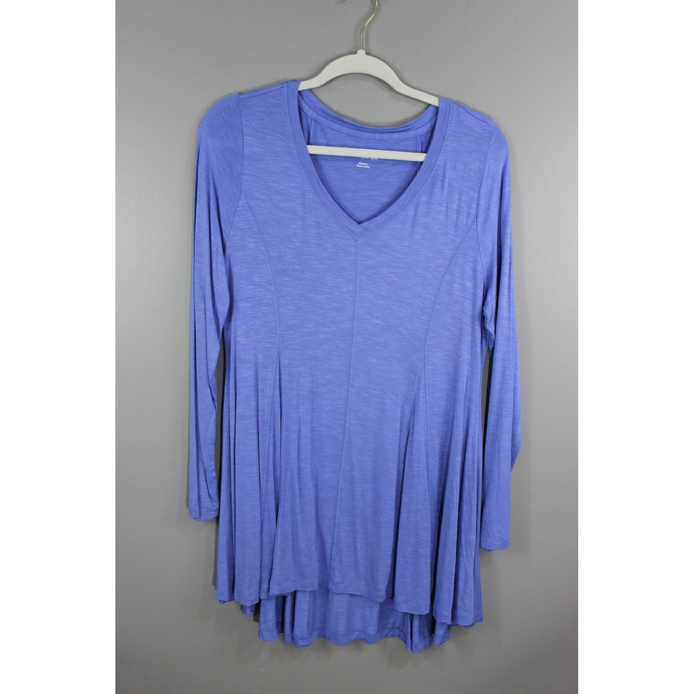 Soft Surroundings Tunic Womens Medium Blue Great Long Sleeve V-Neck High-Low Hem